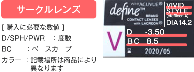 カラーコンタクト・サークルレンズのレンズデータの見方